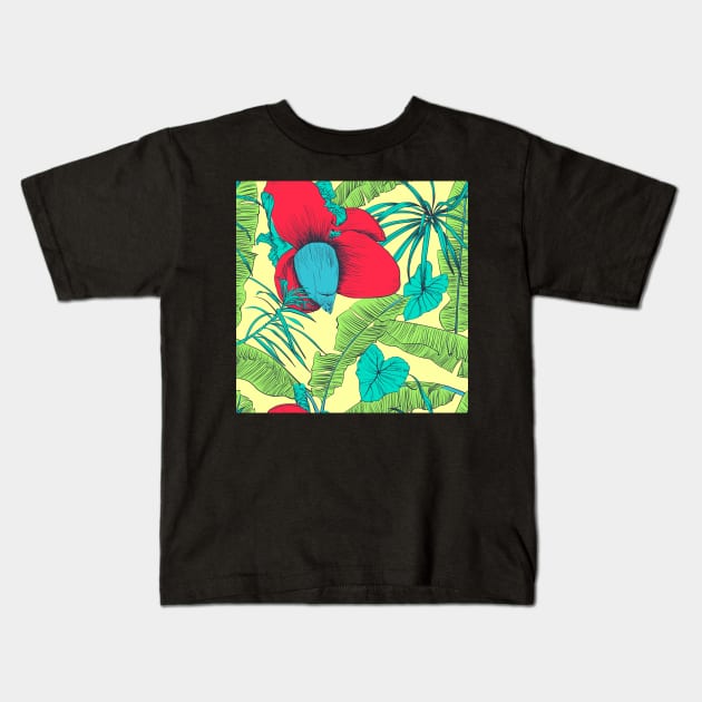 Seamless tropical pattern with banana palms Kids T-Shirt by Olga Berlet